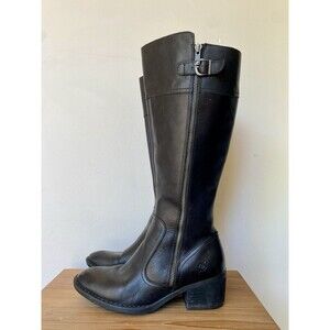 Born Fannar Knee High Boots Black Leather Women's Size 7.5M-WC Riding Boots